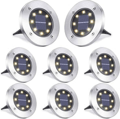 8-Pack: 8 LED Solar Disk Lights Waterproof Garden In-ground Pathway Lights