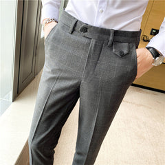 Costume de pantalon crayon élégant et ajusté pour témoin de mariage, style coréen et britannique classique à carreaux