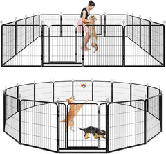 Dog Playpen Outdoor Extra Wide 16 Panels Heavy Duty Dog Fence 32" Height Anti-Rust with Doors Portable for RV Camping Yard, Total 42FT, 140 Sq.ft, Snowy Black