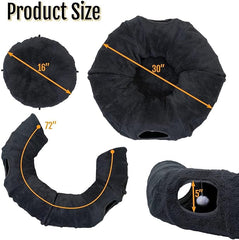 R1M Cat Tunnel Bed for Indoor Cats, Cute Cat Donut Tunnel Toys for Small, Larger Cats with Two Fish Cat Toys, Round Pet Peekaboo Cave Toy for Kitten, Dark Grey