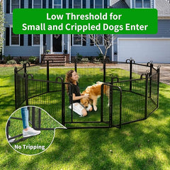 Puppy Playpen 16 Panels Small Dog Fence Outdoor Indoor Use 24" Height Anti-Rust with Doors Portable Dog Play Pen for RV Camping Yard, Total 29FT, 68 Sq.ft, Snowy Black