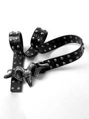 Ceinture en cuir de vache pleine fleur avec tête de crâne et de mouton à effet usé