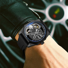 Mens Watch Tonneau-shaped Skeleton Dual-movement Quartz Wristwatch