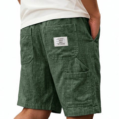 Short pour homme unicolore en lin texturé bambou, avec plusieurs poches