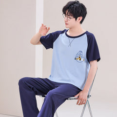 Pyjama d'été pour homme à manches courtes et pantalon