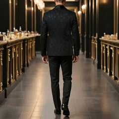 Mens Jacquard Formal Waistcoat Suit Three-piece Set