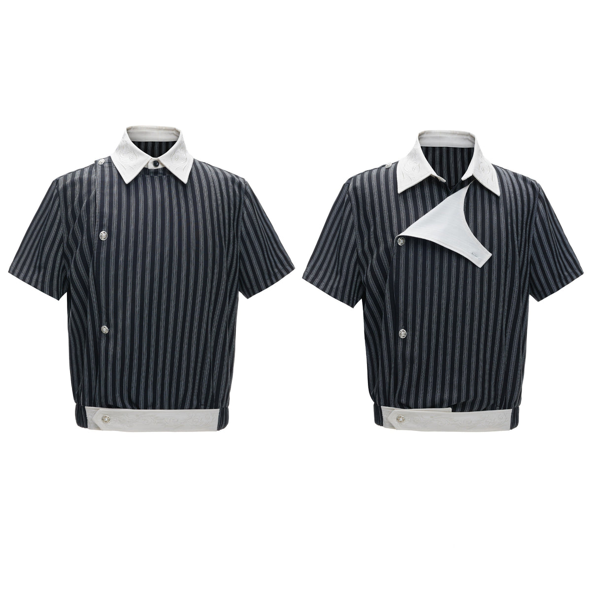 Embroidered Luxurious Short-sleeve T-shirt With A Slanted Placket
