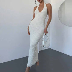 Robe d’été chic et élégante à col en V, dos nu et col licou
