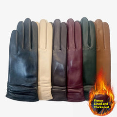 Guantes de piel de oveja de colores para mujer, aptos para pantallas táctiles