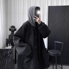Quilted Hooded Jacket Mens Mid-Length Wool Coat