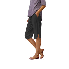 Short décontracté ample en coton et lin, avec cordon de serrage et poches