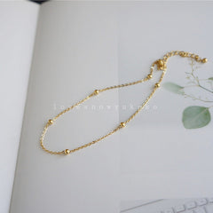 Bracelet de cheville minimaliste pour femme en argent sterling S925 plaqué or 14K
