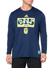 adidas Mens SC Long Sleeve Pre-Game T-Shirt Team Navy Blue/Nashville Soccer Club Small