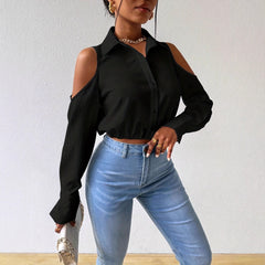 Cardigan pour femme à revers boutonné, au design de blouse sophistiquée