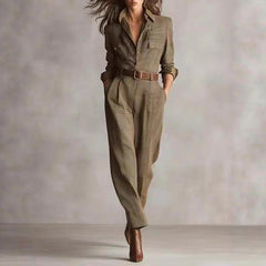 Combinaison chic à carreaux pour femme, printemps et automne