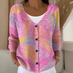 Cardigan tricoté imprimé pour femmes avec boutons