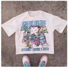 T-shirt à imprimé de lettres de voiture pour homme et femme
