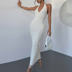 Robe d’été chic et élégante à col en V, dos nu et col licou