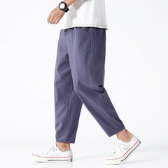 Pantalon sarouel court décontracté ample en coton et lin