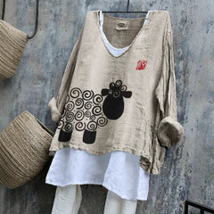 Chemise à col V et manches longues pour printemps-été, artistique, rétro et à coupe décontractée