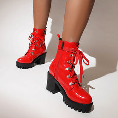 Patent Leather Chunky-heel Riding Boots With A Thick Sole Front