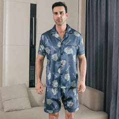Pijama de seda fría de manga corta para hombre, apto como ropa exterior y de estar por casa