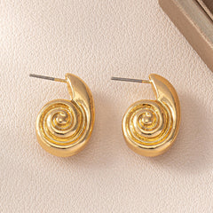 Retro Convex Spiral Gold Earrings - European American Middle Eastern Style Hoop Drop Studs