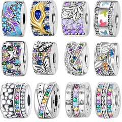 Silver-plated Colorful Zircon Accent Bead DIY Bracelet Charm