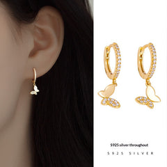 S925 Silver Korean-Style Sweet Butterfly Earrings
