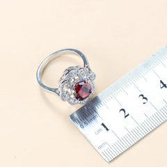 Garnet Cubic Zirconia Earrings Pendant Necklace Bracelet Ring Gift 4 PCs Set