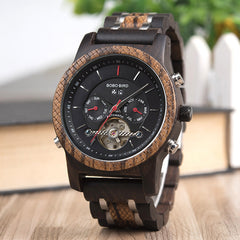 Business Flywheel Mechanical Multi-function Wooden Watch