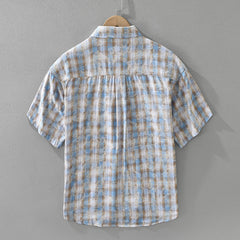 Mens Fashionable Plaid Short-Sleeve Shirt