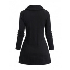 Cardigan tricoté asymétrique à col roulé et manches longues pour femmes