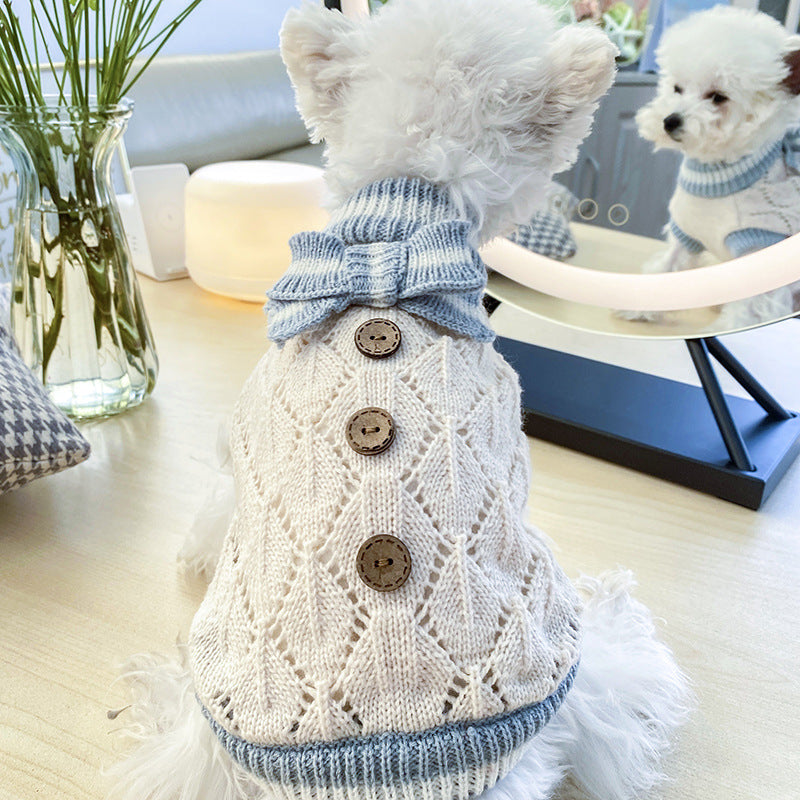Vêtements pour chien avec nœud, costume pour chat, pull ajouré tricoté pour chien
