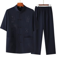 Pantalones de diseño liso con botones de nudo chino tradicional