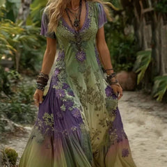 Nouvelle robe fendue imprimée et ample pour femme