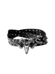 Ceinture en cuir de vache pleine fleur avec tête de crâne et de mouton à effet usé