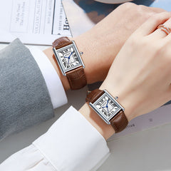 Couple Leather Watch Strap Simple Square Student's Watch Waterproof