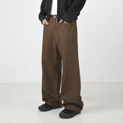 Pantalon droit rétro marron en coton délavé