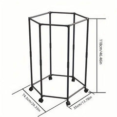 360 Rotating Freestanding Clothing Rack, Hexagonal Carbon Steel Organizer with Wheels