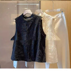 Womens Solid-Color Retro Loose-Fit New Chinese-Style Waistcoat Vests
