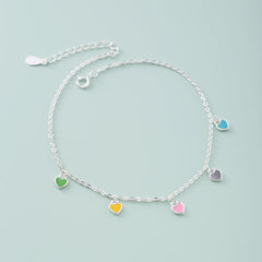 Chevillière pour femmes en argent sterling 925 avec cœur coloré effet goutte d'huile