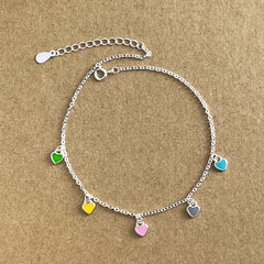 Chevillière pour femmes en argent sterling 925 avec cœur coloré effet goutte d'huile