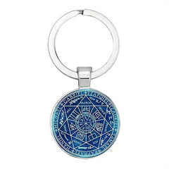 Porte-clés pendentif en verre à motif de lettre et d'étoile à sept branches