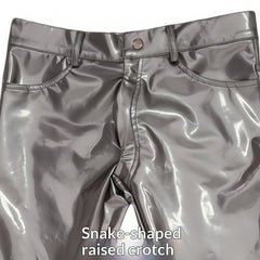 Pantalon pour homme en PU miroir, aspect cuir, en latex synthétique
