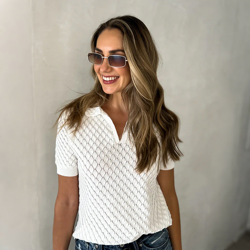 Camiseta de punto con cuello de pico para mujer