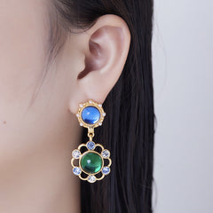 Antique Reproduction Lace Hollowed-Out Colorful Fringe Ear Studs