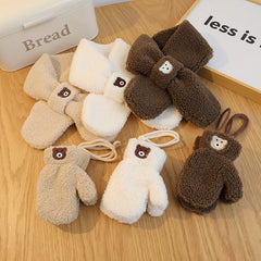 Conjunto de guantes infantiles de color liso con oso, estilo coreano, para otoño e invierno