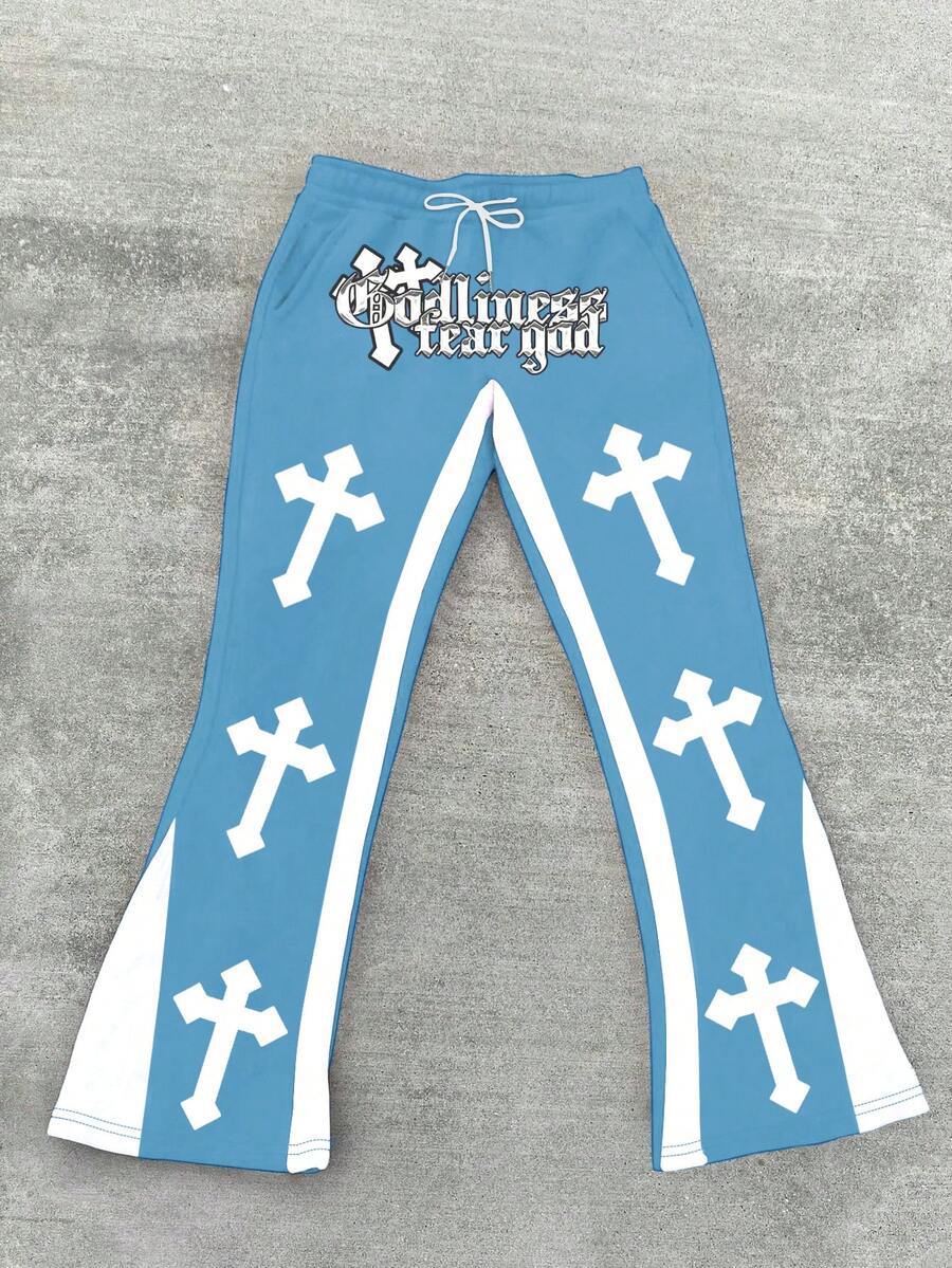 Pantalon homme ample et décontracté, imprimé de lettres rétro