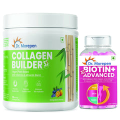 Dr. Morepen Biotin+ Advanced Tablets and Natural Collagen Builder, Orange Berry Flavour Combo